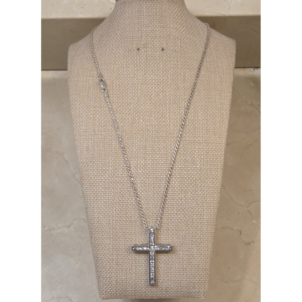 Large Vintage Sterling Silver Cross CZ Sterling 20" Italian Rope Chain 925 - Picture 1 of 5